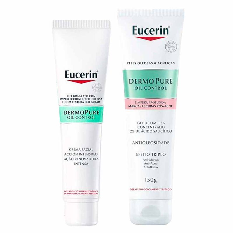 Eucerin DermoPure Oil Control Kit - Gel de Limpeza Facial + Creme Facial para Peles Oleosas e Acneicas Kit